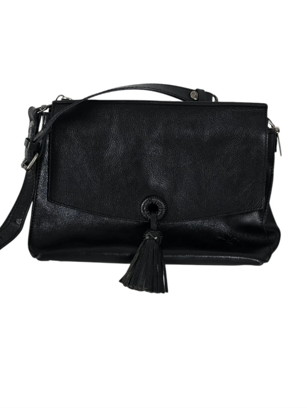 Patricia Nash Mollia Leather Top Handle Satchel Black Tassel